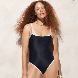 J Crew Squareneck One-Piece Swimsuit with Contrast Trim Sz 8